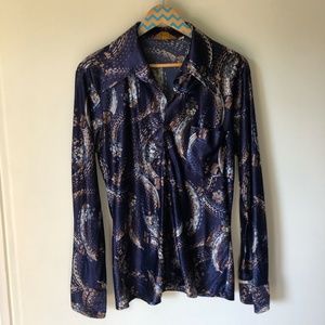 Vintage 70’s Midnight Floral Button Down | Size L